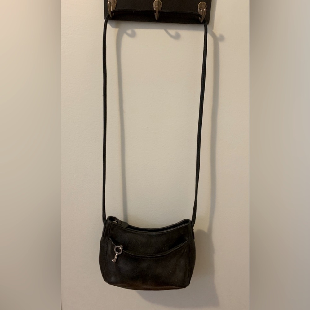 Fossil black leather small crossbody handbag